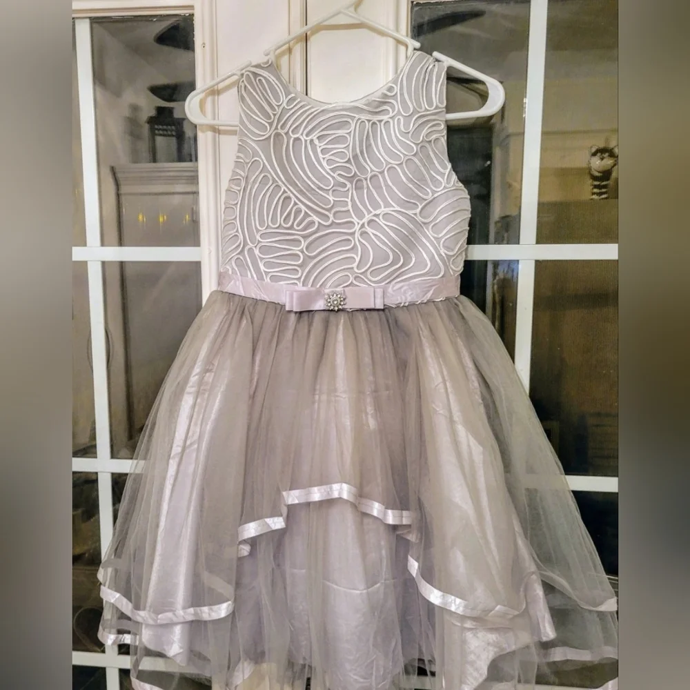 New Girls Size 10 Dress Embroidery‎ Gray & Silver Wedding Party Any Occasion